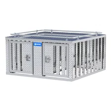 Bright Aluminum 48" x 48" Double-Door Dog Box with Divider image 3
