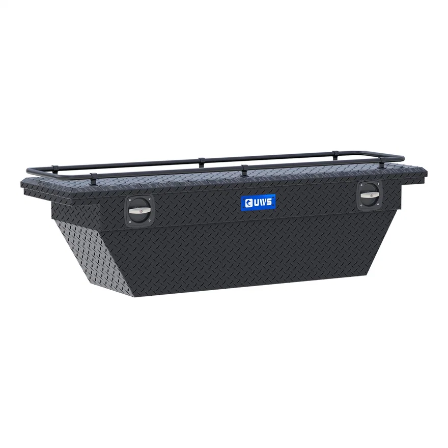 Matte Black Aluminum 69" Deep Angled Secure Lock Tool Box, Low Profile, Rail