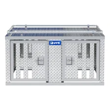 Bright Aluminum 48" x 48" Double-Door Dog Box with Divider image 2