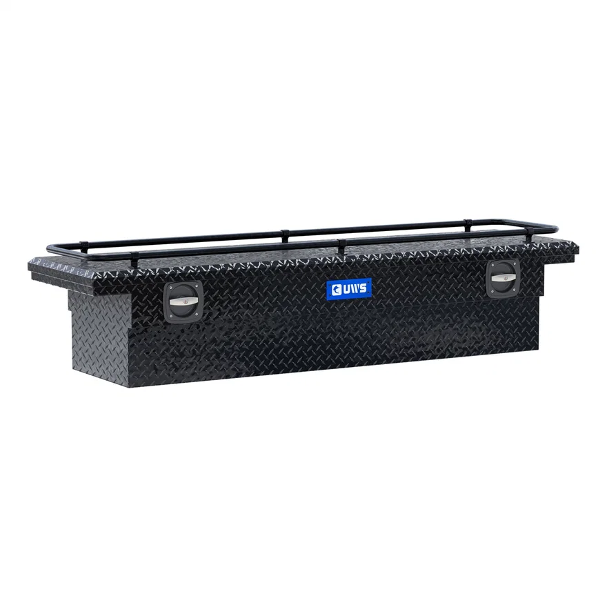 Gloss Black Aluminum 72" Secure Lock Crossover Truck Tool Box, Low Profile, Rail