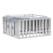 Bright Aluminum 48" x 48" Double-Door Dog Box with Divider image 4