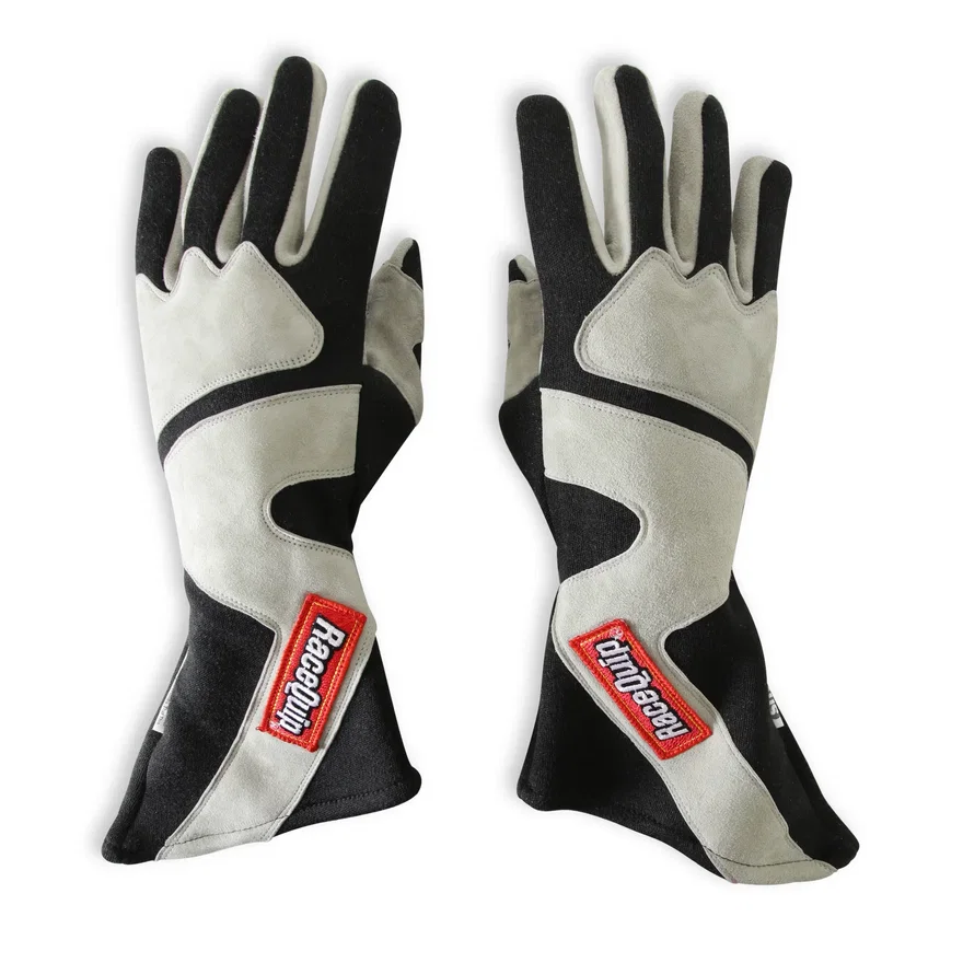 SFI 3.3/5 Black / Gray Long Gauntlet Nomex Race Gloves - Medium
