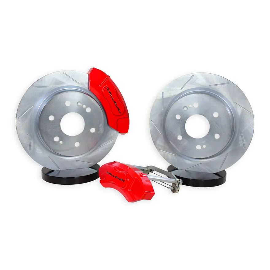 Brakes Claw Rotors w/Caliper Covers, Rear, Red, Callaway (Slot/Zinc)