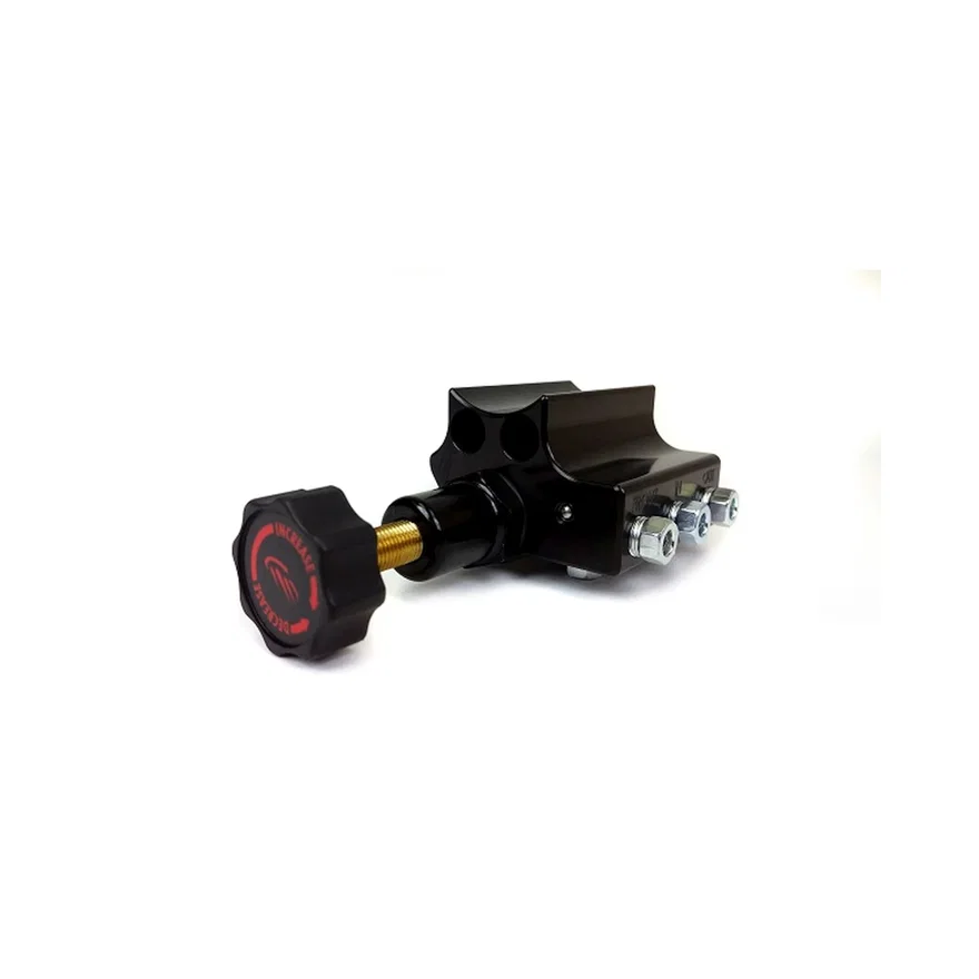 Brakes Black Adjustable Proportioning Valve with Integrated Mount, Left Port Exit, with 3/8-24 Fittings