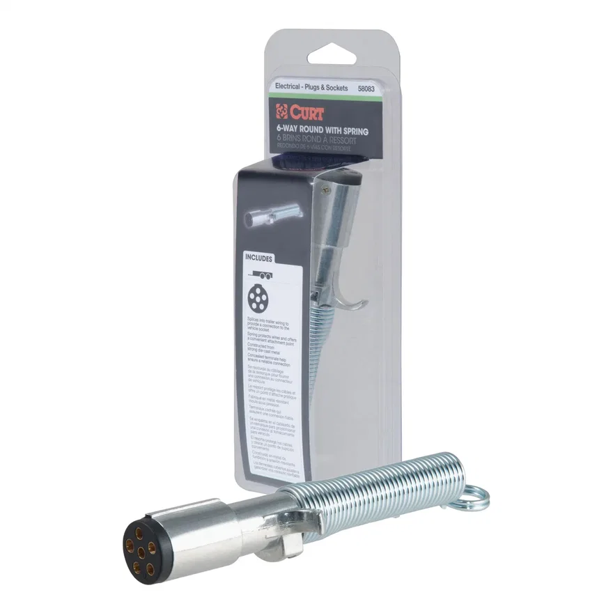 6-Way Round Connector Plug with Spring (Trailer Side; Packaged)