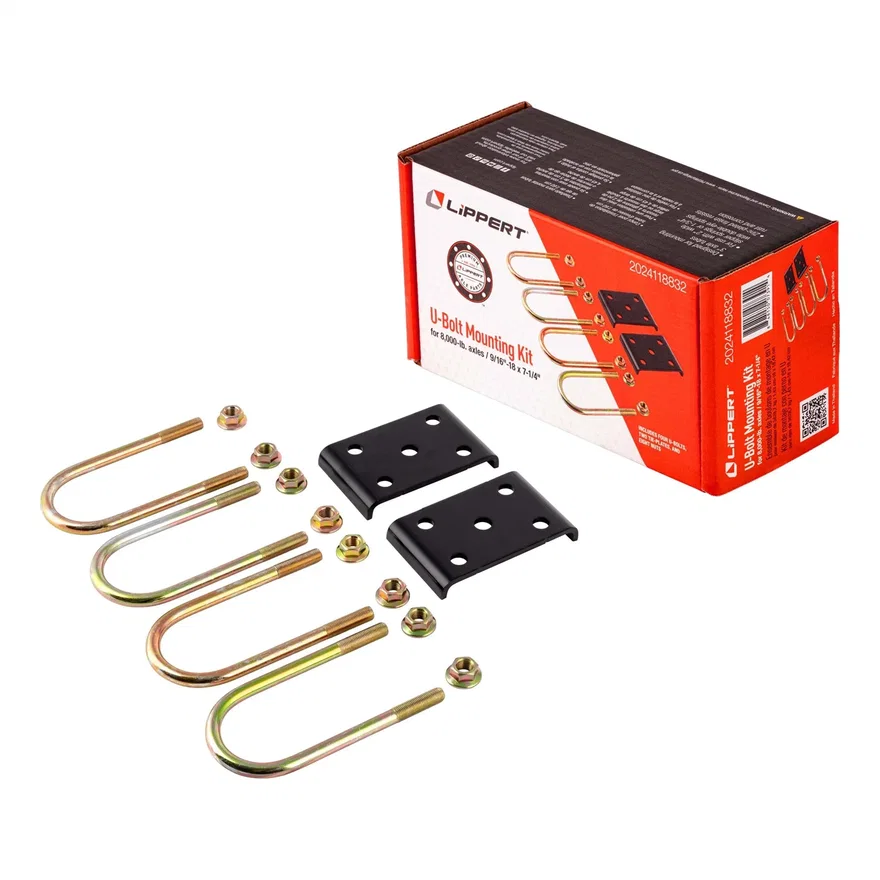 Trailer Axle U-Bolt Mounting Kit; 8;000-lb. Axles; 3in. Tube; 9/16in.-18 Thread