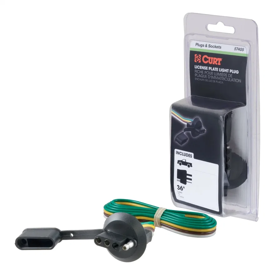 4-Way Flat License Plate Light Plug Connector Socket with 36in. Wires (Packaged)