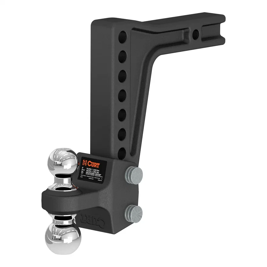 Deep-Drop Adjustable Trailer Hitch Ball Mount with Dual Ball; 2in. Shank; 15K