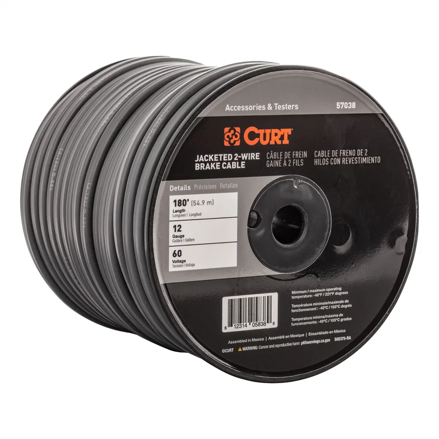 2-Wire Jacketed Trailer Brake Cable; 180ft. Spool; 12 Gauge Wire