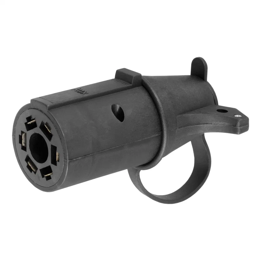 Adapter with Tester (7-Way RV Blade to 6-Round Trailer; Center Pin Auxiliary)