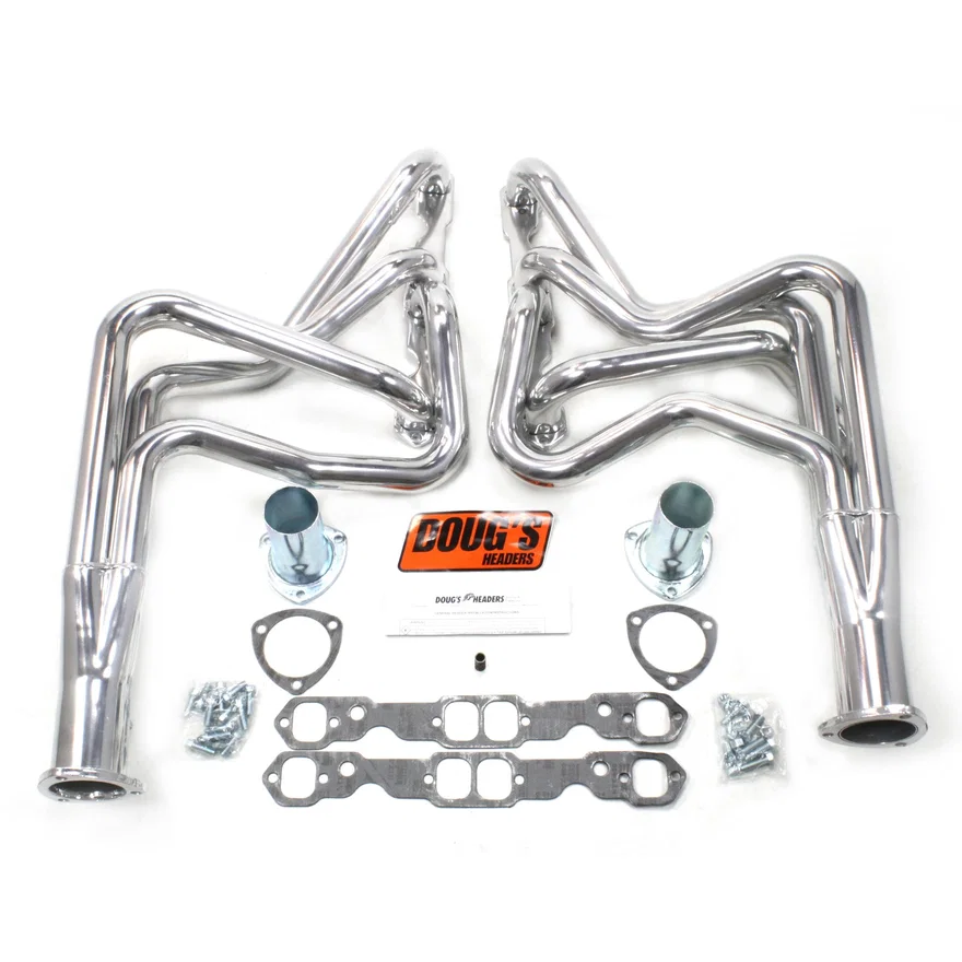 Long Tube Header 64-75 GM A Body 265-400 SBC 1 3/4" Primary 3" Collector Silver Ceramic Coated for Chevrolet