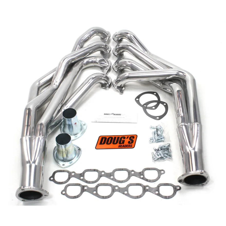 Long Tube Header 55-57 Chevy 572 BBC, 10.2" Tall deck 2 1/8" Primary 3 1/2" Collector Silver Ceramic Coated