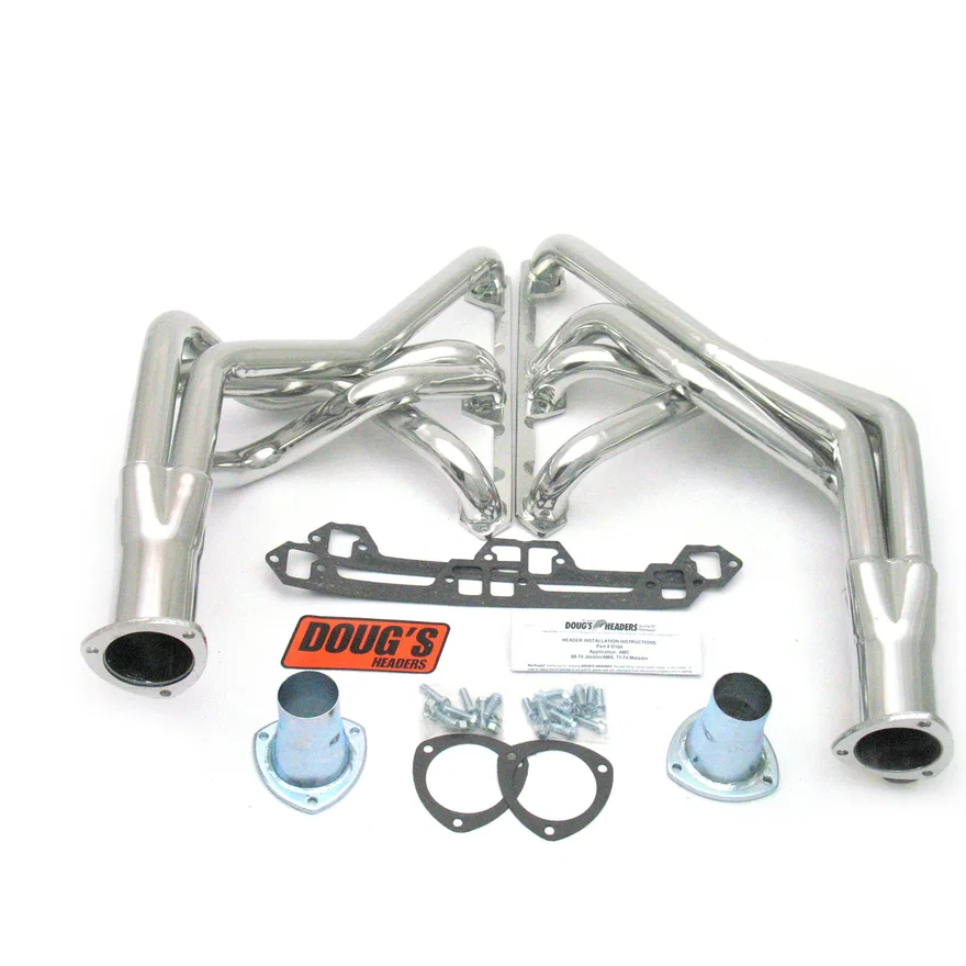 Long Tube Header 68-76 Various AMC 290-401 V8 1 7/8" Primary 3 1/2" Collector Silver Ceramic Coated for American Motors