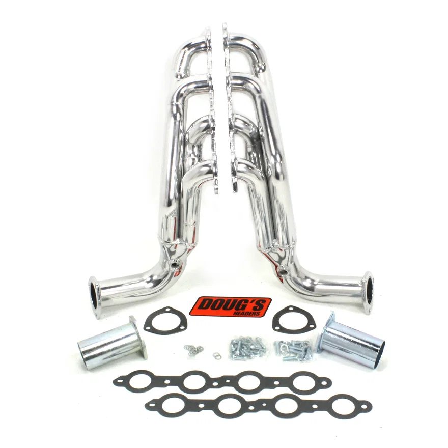 Long Tube Header 58-64 Chevy 4.8-6.2L LS Engine Swap 1 3/4" Primary 2 1/2" Collector Silver Ceramic Coated