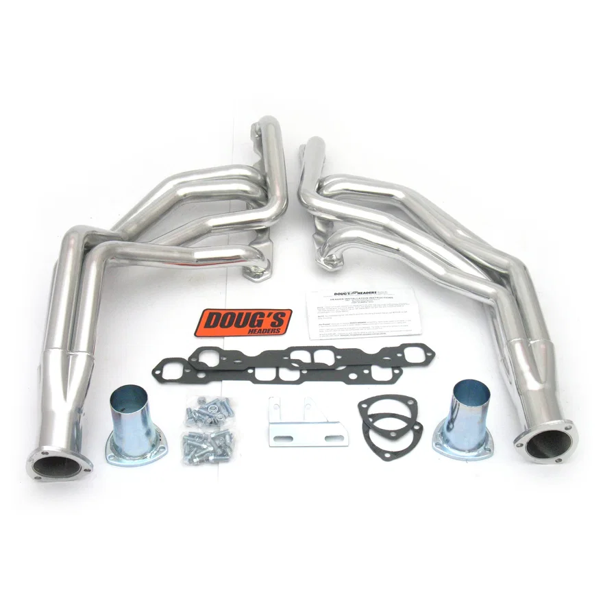 Long Tube Header 62-67 Nova 265-400 SBC Stock or Mustang II style suspension 1 3/4" Primary 3" Collector Silver Ceramic Coated for Chevrolet Chevy II