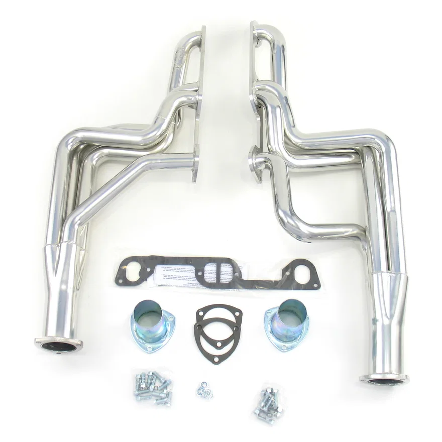 Long Tube Header 68-72 GTO 326-455 W/O EGR/A.I.R. 1 3/4" Primary 3" Collector Silver Ceramic Coated for Pontiac