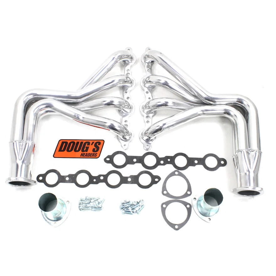 Long Tube Header Various Models 4.8-6.2 LS Engine Swap Mustang II Suspension 1 3/4" Primary 3" Collector Silver Ceramic Coated