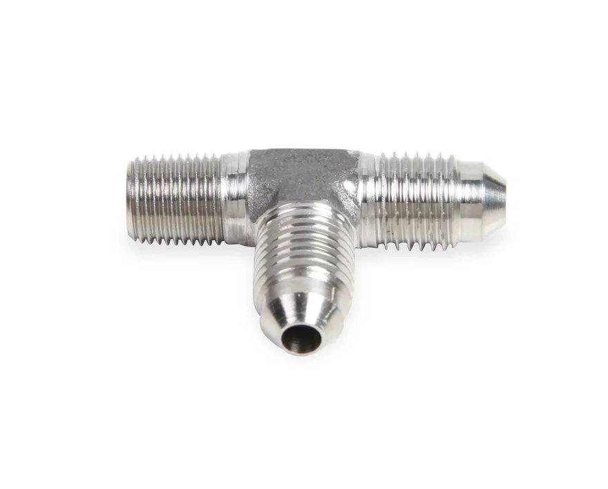 Male AN -6 Tee to 1/4" NPT on Run - Stainless Steel