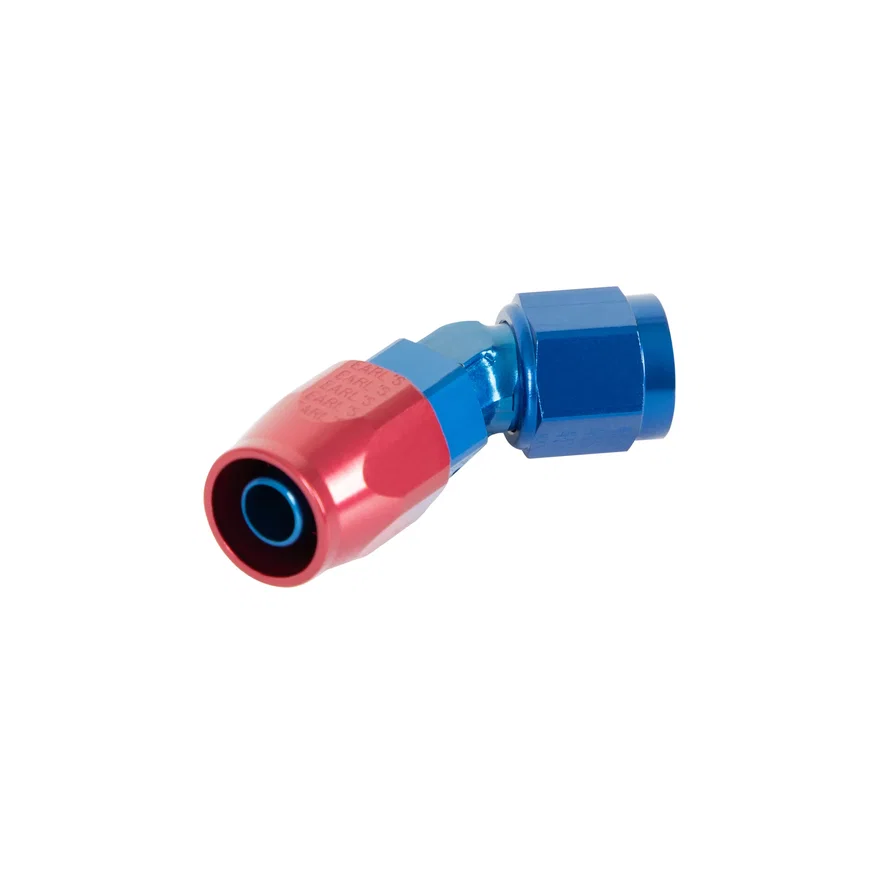 45 Degree Swivel-Seal® Hose End -6 AN - Red/Blue - Clamshell Package