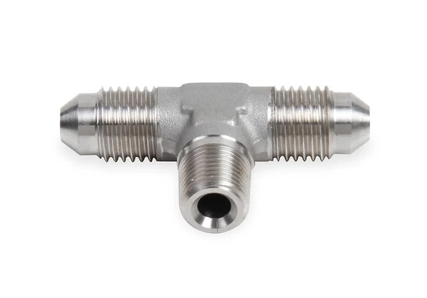 Male AN -3 Tee to 1/8" NPT on Branch - Stainless Steel