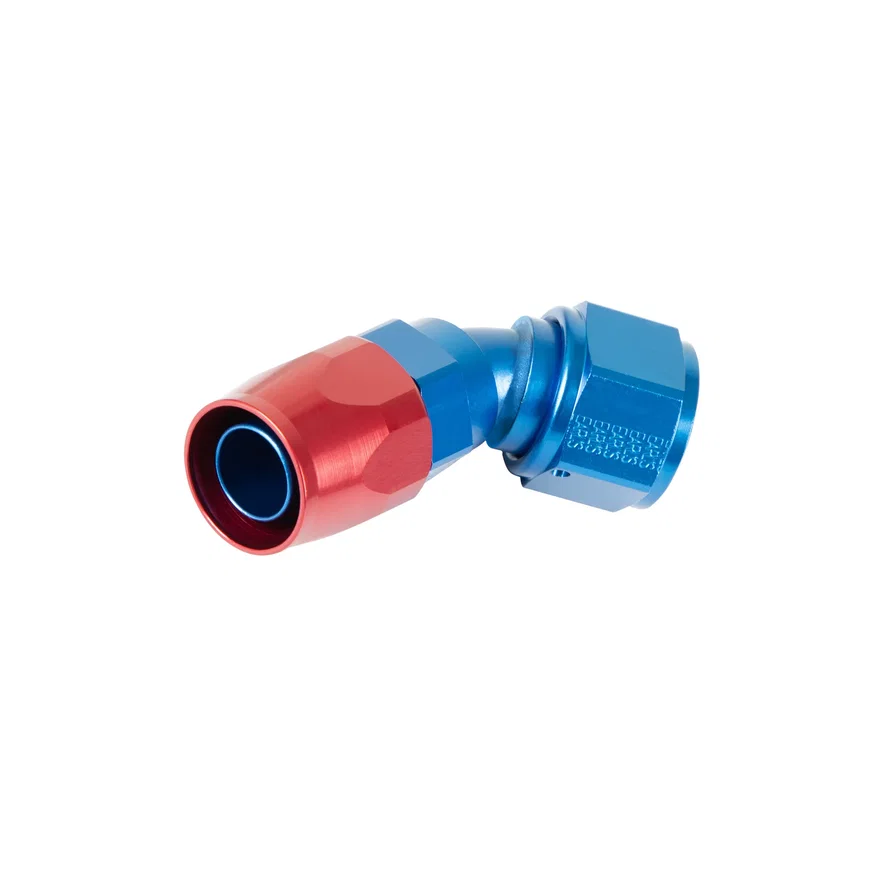 45 Degree Swivel-Seal® Hose End -12 AN - Red/Blue - Clamshell Package