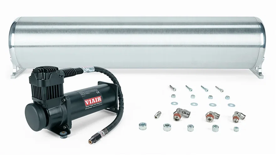 28" FLO Tank w/ Viair 444c black Compressor, 1/4" & 3/8" fittings and tank mounting hardware
