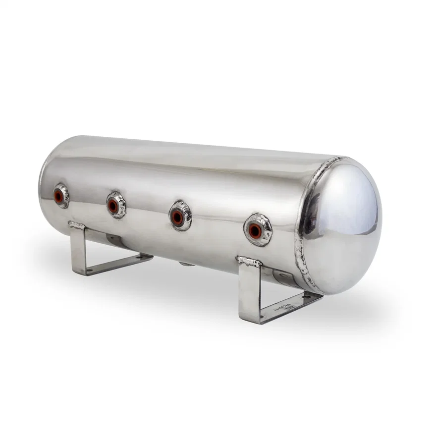 2.5 Gallon Aluminum Air Tank; (4) 1/4 in.  face ports; 6 in.  D X 20 in.  L, light weight, polished aluminum, 200PSI maximum operating pressure