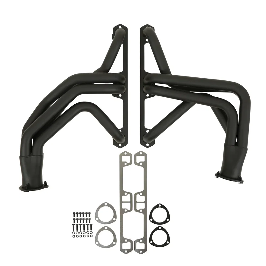 Long Tube Header - Black Paint for Jeep