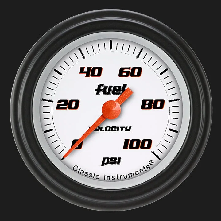 Velocity White 2-1/8" Fuel Pressure Gauge (100 PSI)