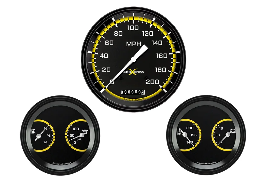 AutoCross Yellow 5" Speedometer with Two 3" Gauges GM