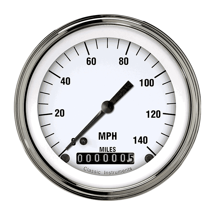 White Hot 3-3/8" Speedometer Gauge