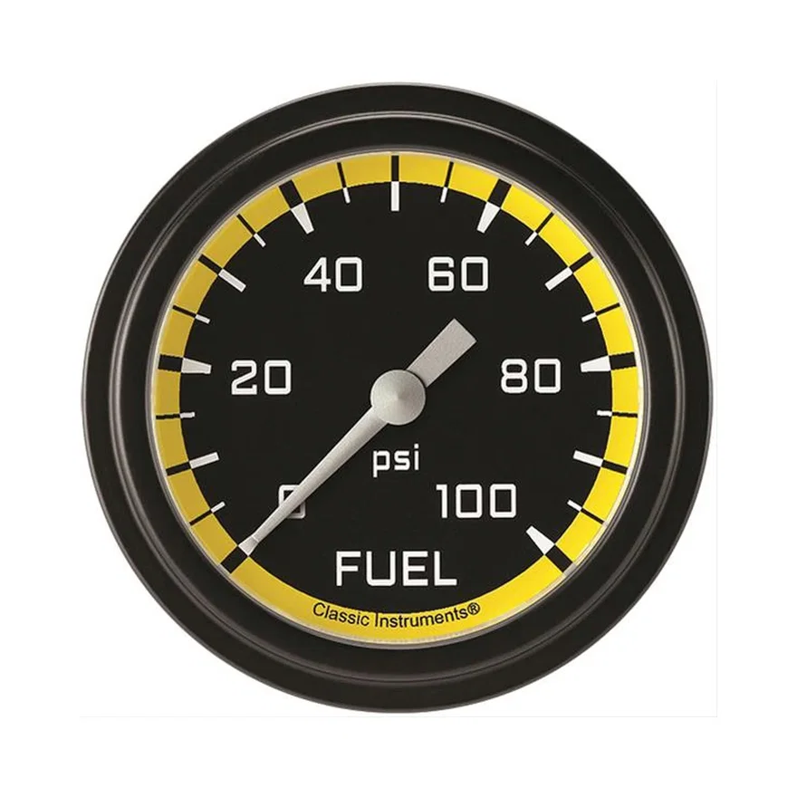 Autocross Yellow 2-5/8" Fuel Pressure Gauge (100 PSI)