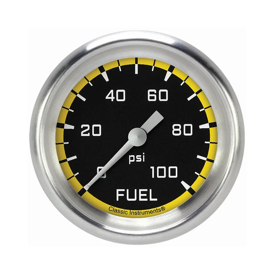 Autocross Yellow 2-5/8" Fuel Pressure Gauge (100 PSI)