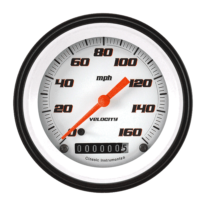 Velocity White 3-3/8" Speedometer Gauge