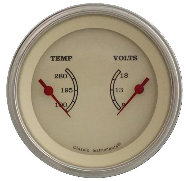 Vintage 3" Dual Temperature & Volt Gauge