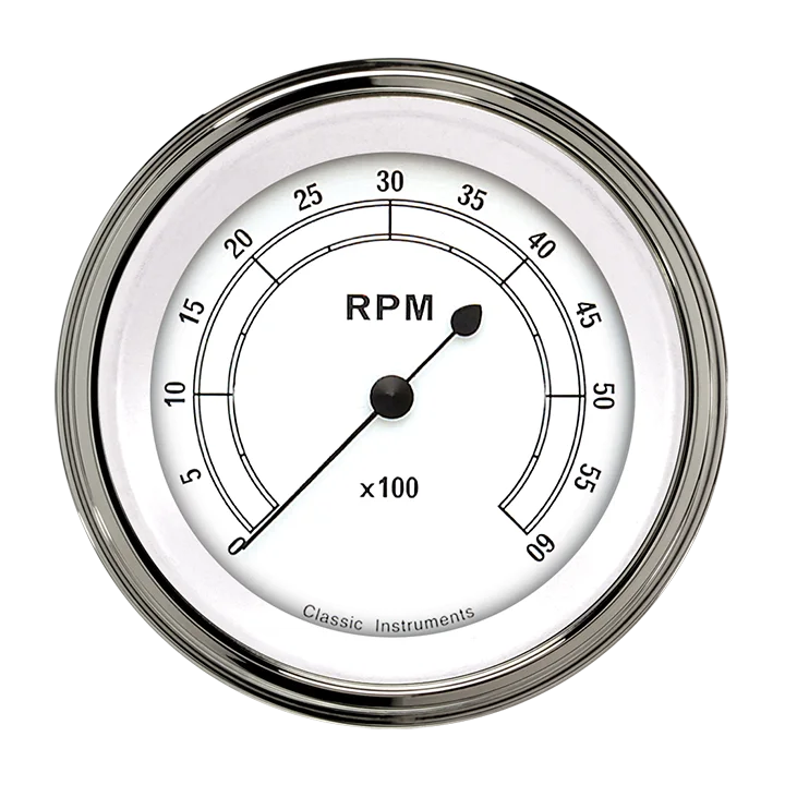 White 3" Tachometer Gauge (6000 RPM)