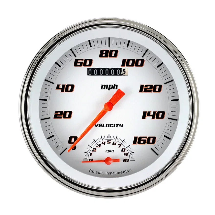 Velocity White 5" Speedtachular Speedometer Gauge