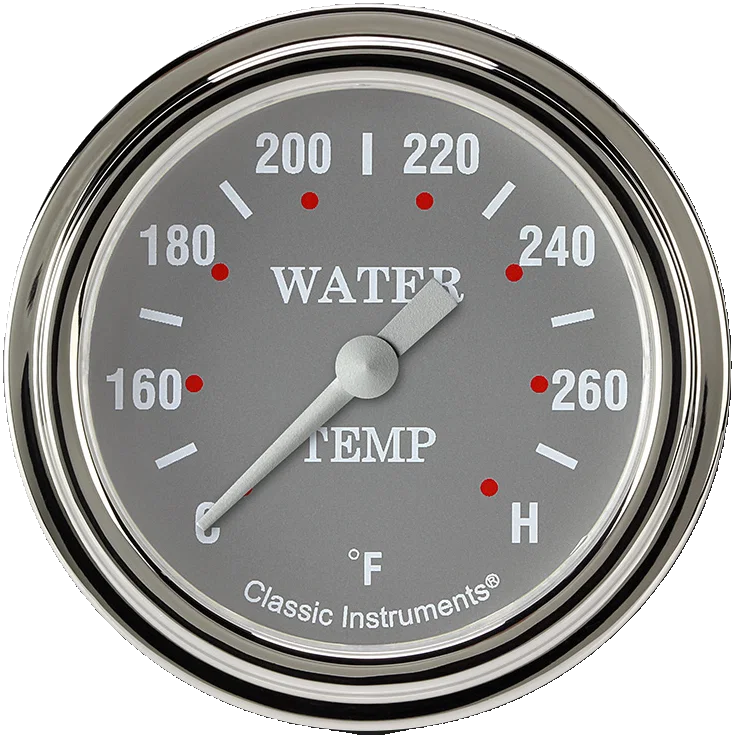 Silver Gray 2-5/8" Full Sweep Water Temperature Gauge