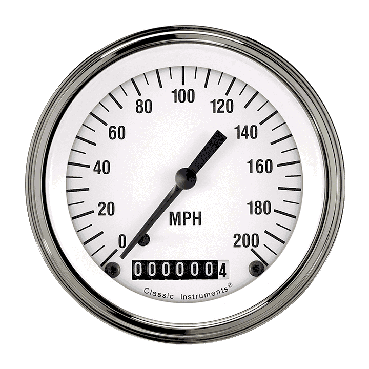 White Hot 3" Speedometer Gauge (200 MPH)