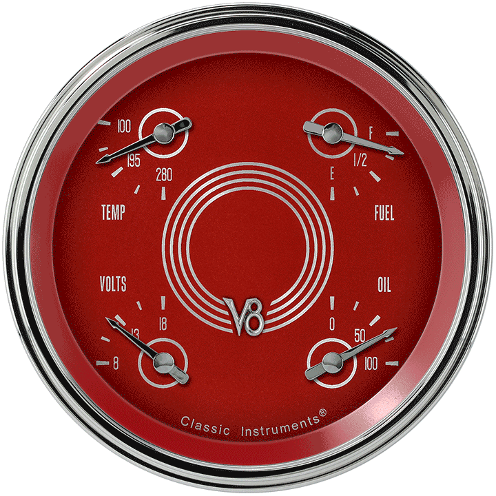 V8 Red Steelie 4-5/8" Quad Gauge