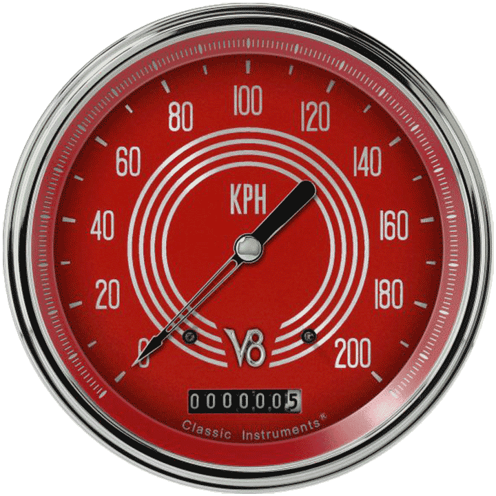 V8 Red Steelie 4-5/8" Speedometer Gauge