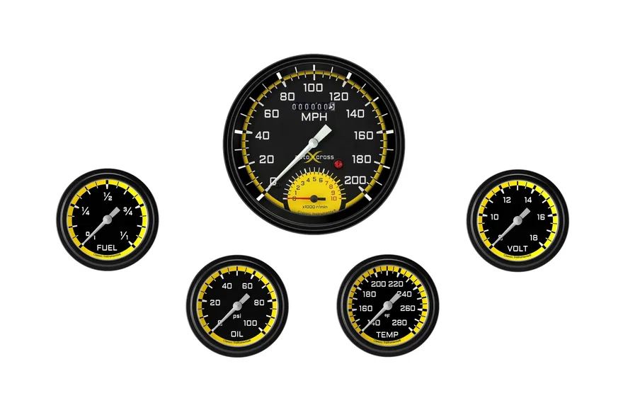 AutoCross Yellow Five Gauge Set