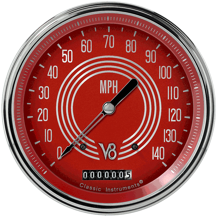 V8 Red Steelie 5" Speedometer Gauge (140 MPH)