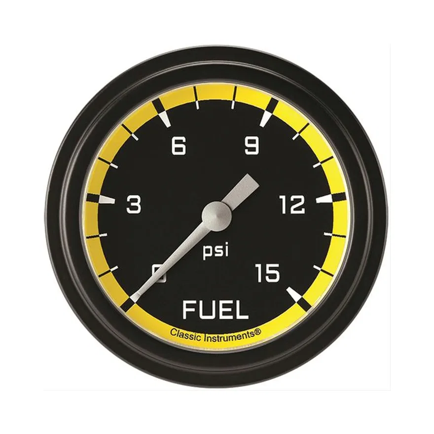Autocross Yellow 2-5/8" Fuel Pressure Gauge (15 PSI)