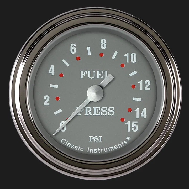 Silver Gray 2-1/8" Fuel Pressure Gauge (15 PSI)