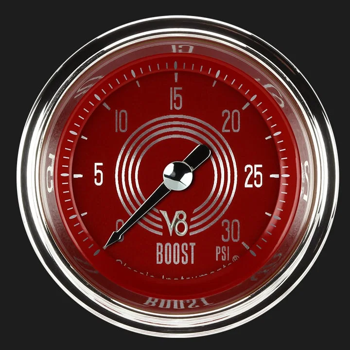 V8 Red Steelie 2-1/8" Boost Gauge (30 PSI)