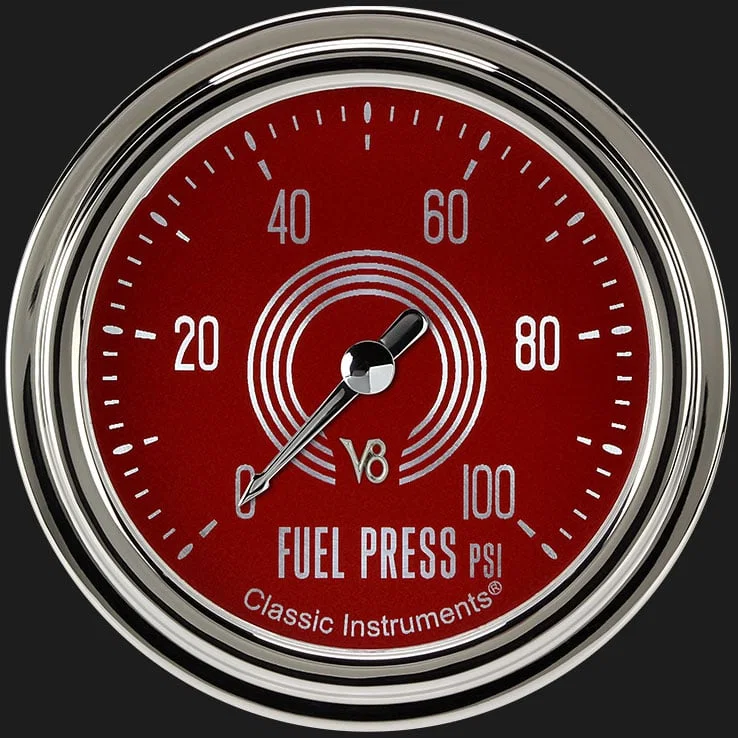 V8 Red Steelie 2-5/8" Fuel Pressure Gauge (100 PSI)
