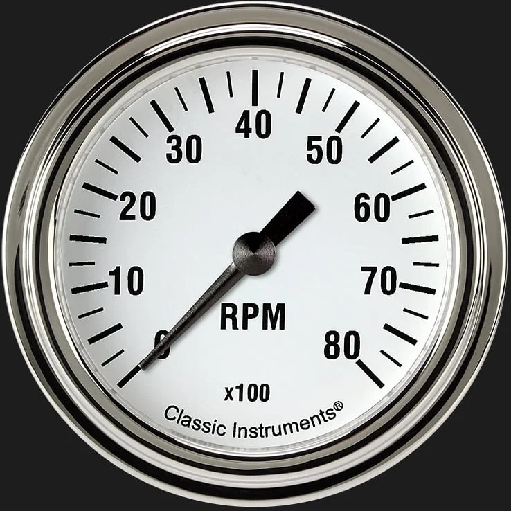 White Hot 2-5/8" Tachometer Gauge