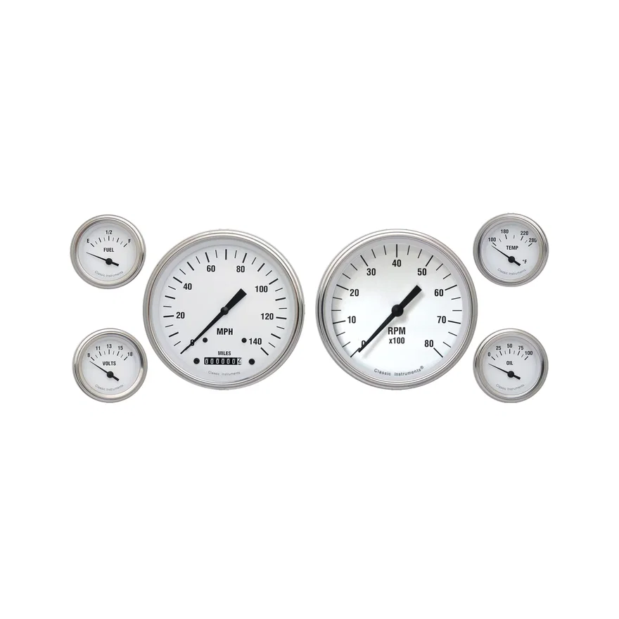 White Hot 5" Speedo/Tach With 2-1/8" Fuel/Oil/Temp/Volt GM