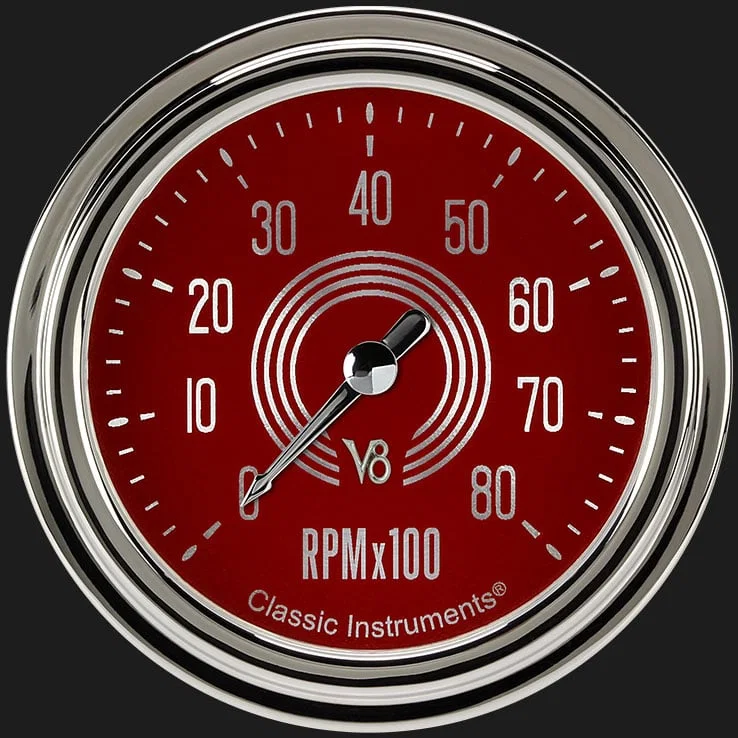 V8 Red Steelie 2-5/8" Tachometer Gauge